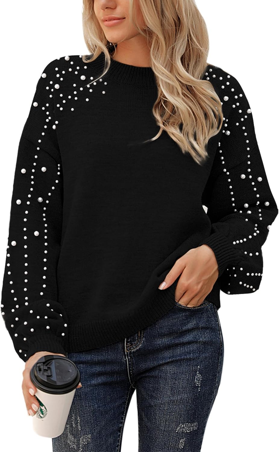 Blooming Jelly Women's Chunky Sweater Crewneck Sweatshirt Knit Lantern Sleeve Ov...