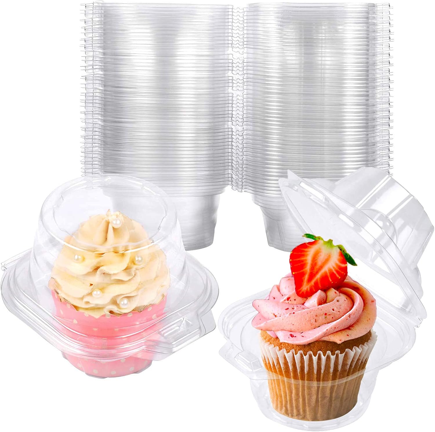 50 Pack Individual Cupcake Containers Plastic Cupcake Boxes Cupcake Holders Stac...