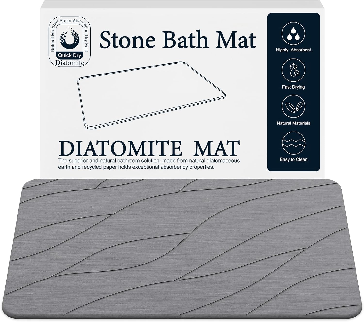 Closefriend Diatomite Stone Bath Mat - Fast Drying Bathroom Mat Stone, Diatomace...