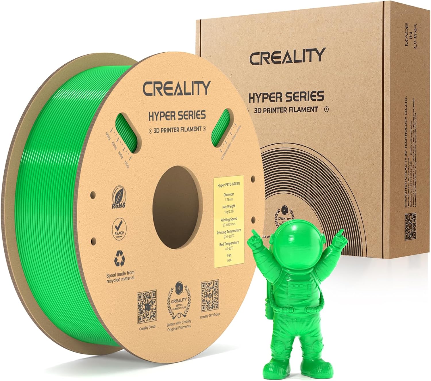 Creality Hyper PETG Filament, Green Filament 1.75mm Hyper PETG 1KG, 3D Printer F...