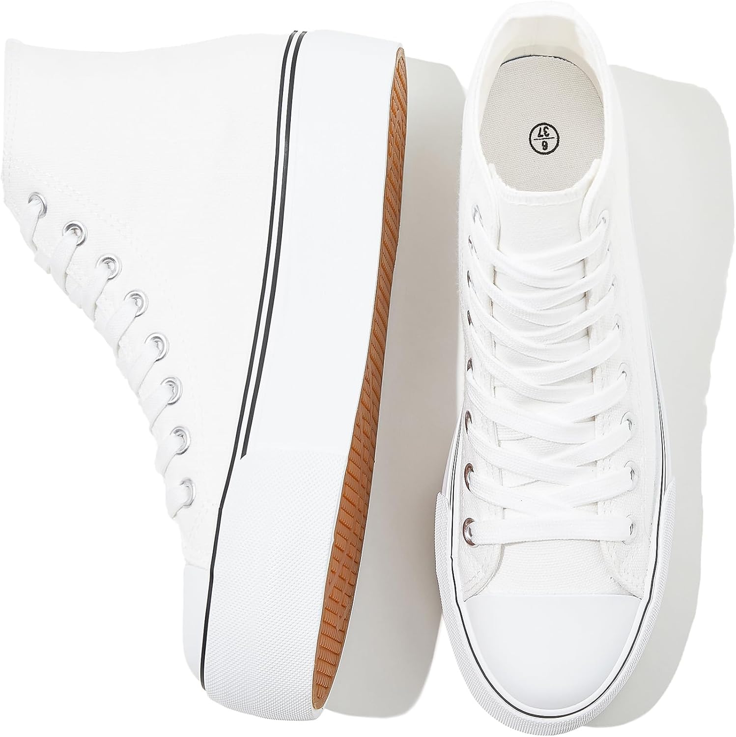 FRACORA Womens High Top Canvas Shoes White Black Platform Sneakers Lace Up Shoes...