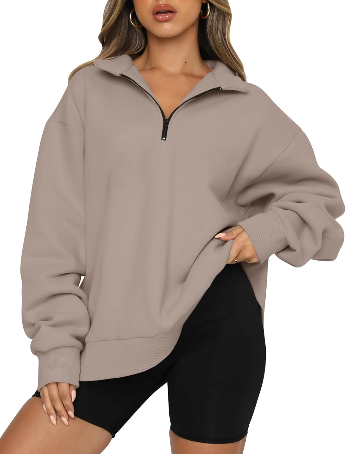 Trendy Queen Womens Oversized Sweatshirts Fall Fashion Hoodies Half Zip Pullover...
