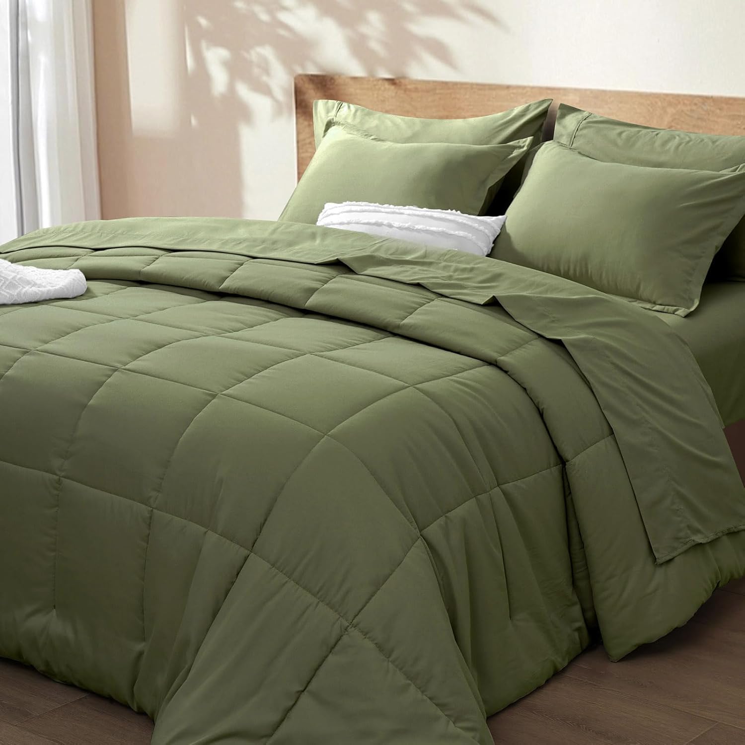 PHF 7 Pieces California King Comforter Set Olive Green, Bed in a Bag Comforter &...