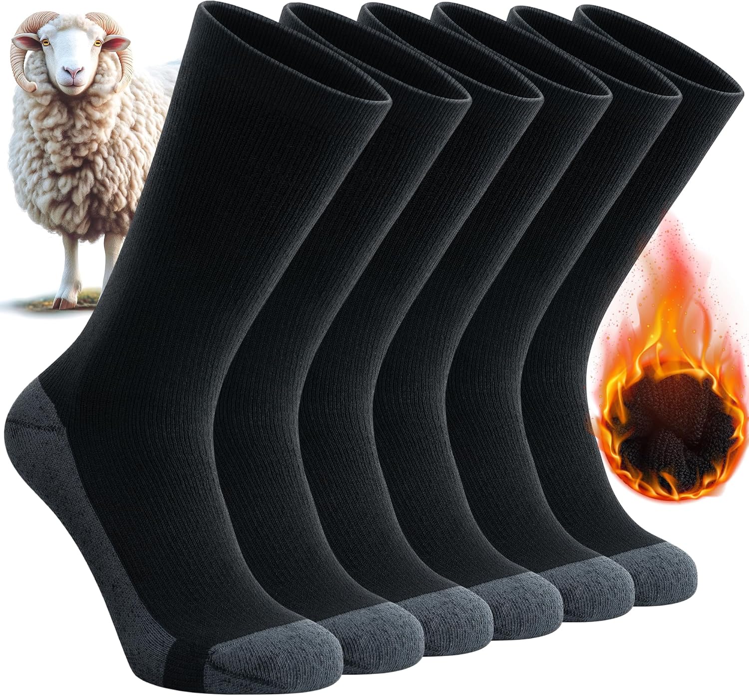Benirap Mens Thermal Socks Merino Wool Socks Winter Thick Warm Socks Cushioned W...