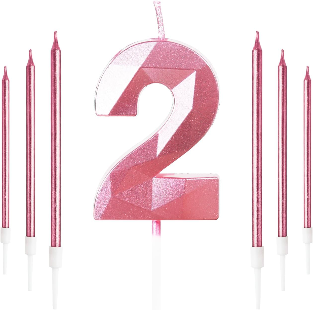 Girls Pink 2nd Birthday Candles Set, Number 2 Candle with Girls Pink Long Candle...