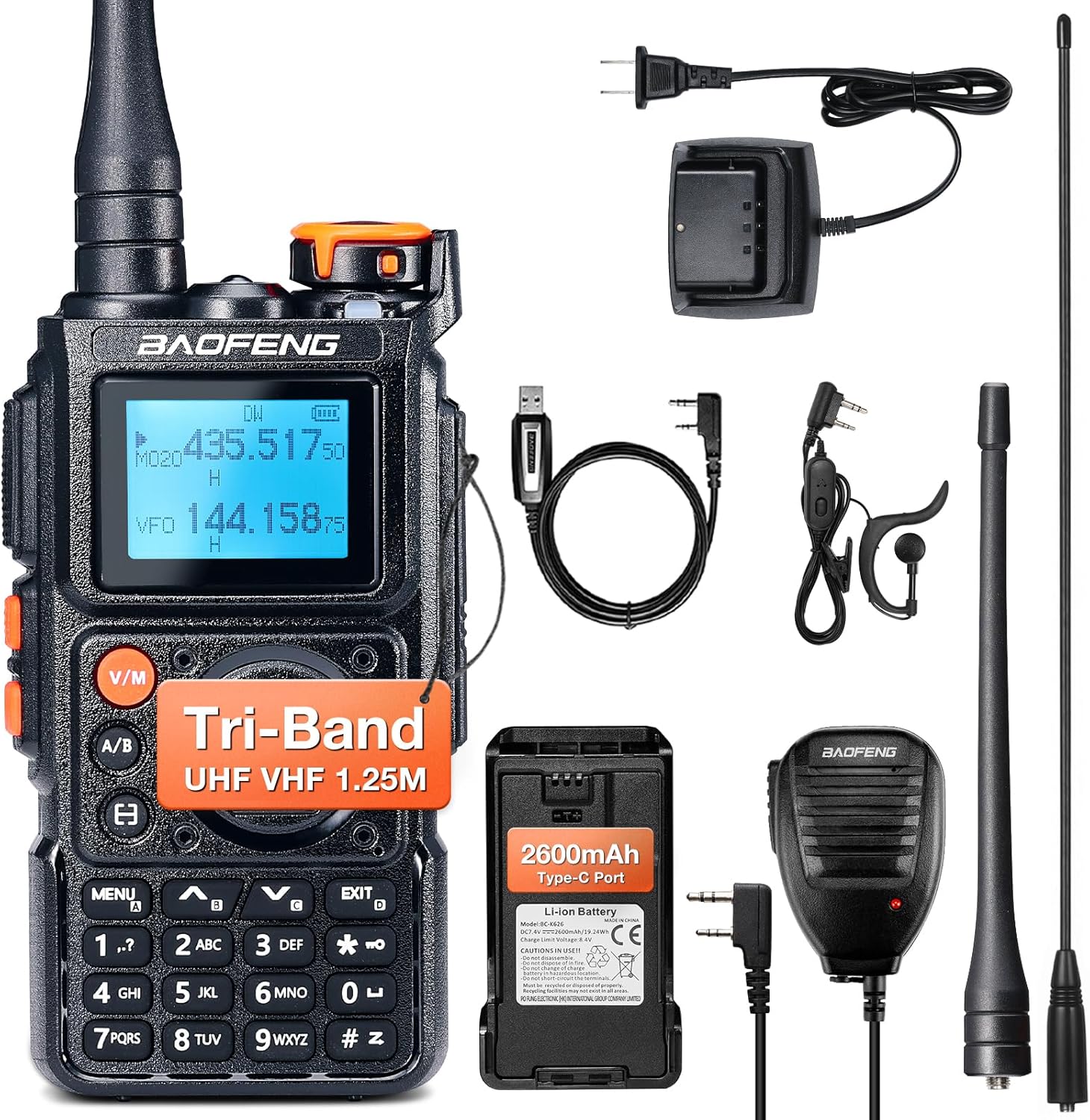 BAOFENG K6 Tri-Band Handheld Ham Radio Full Kit, 5W Two Way Radio, UHF/VHF/1.25M...