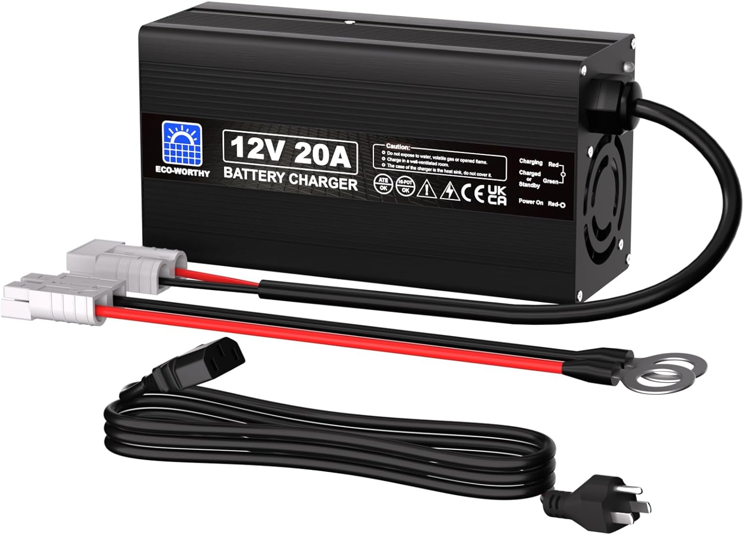 ECO-WORTHY 12V 20A Lithium Battery Charger 14.6V LiFePO4 Battery Charger with Ba...