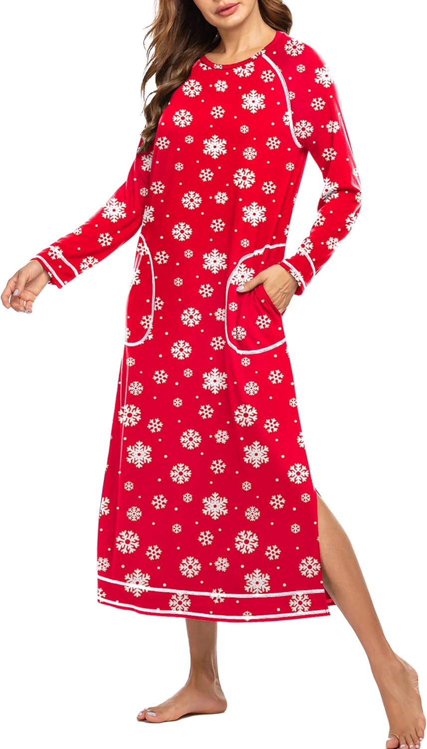 Ekouaer Women's Nightshirt Long Sleeve Nightgown Round Neck Sleepwear Full Lengt...