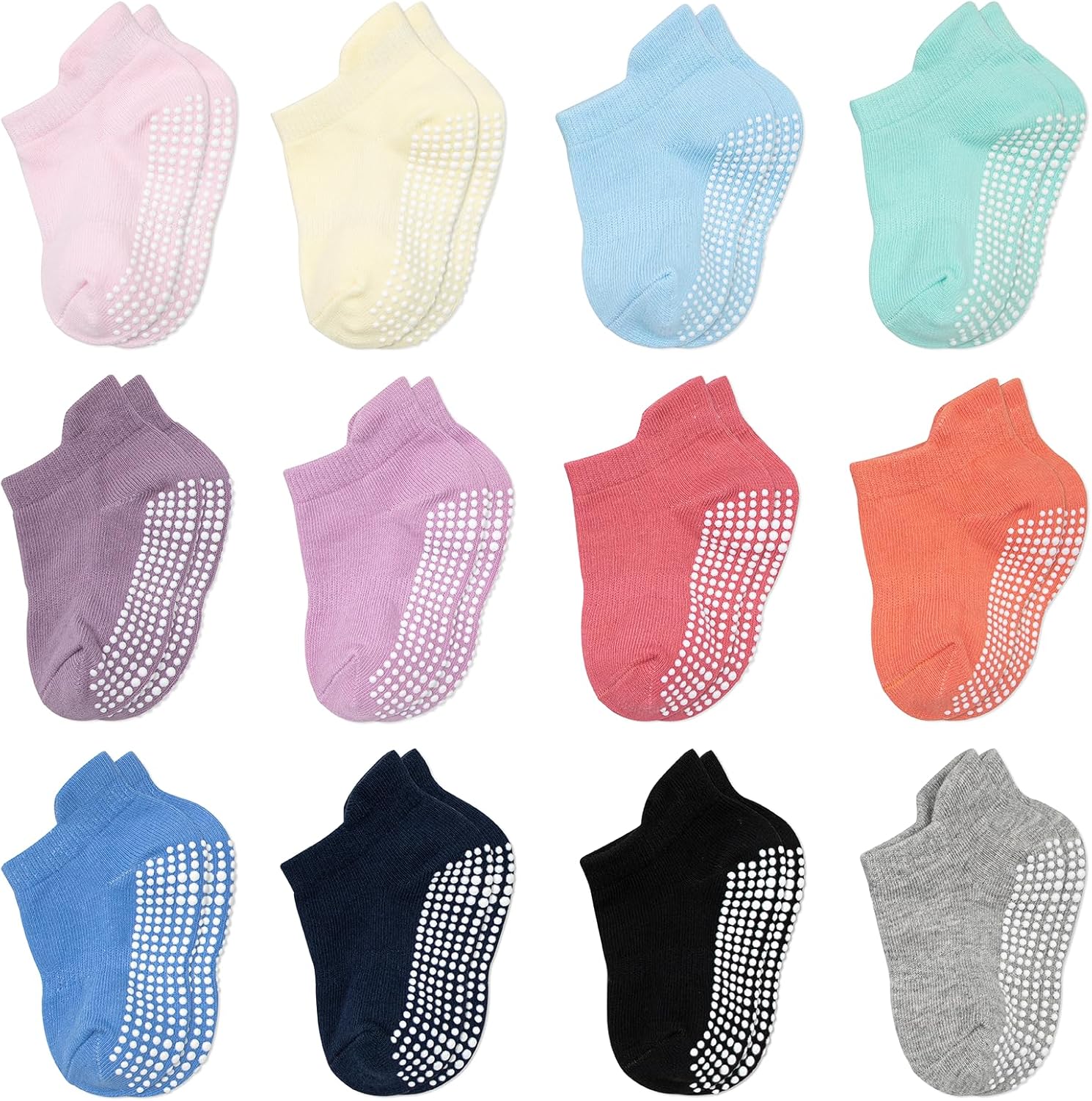 Baby Socks Toddler Socks Non Slip Grip Ankle Socks with Non Skid Soles 12 Pack f...