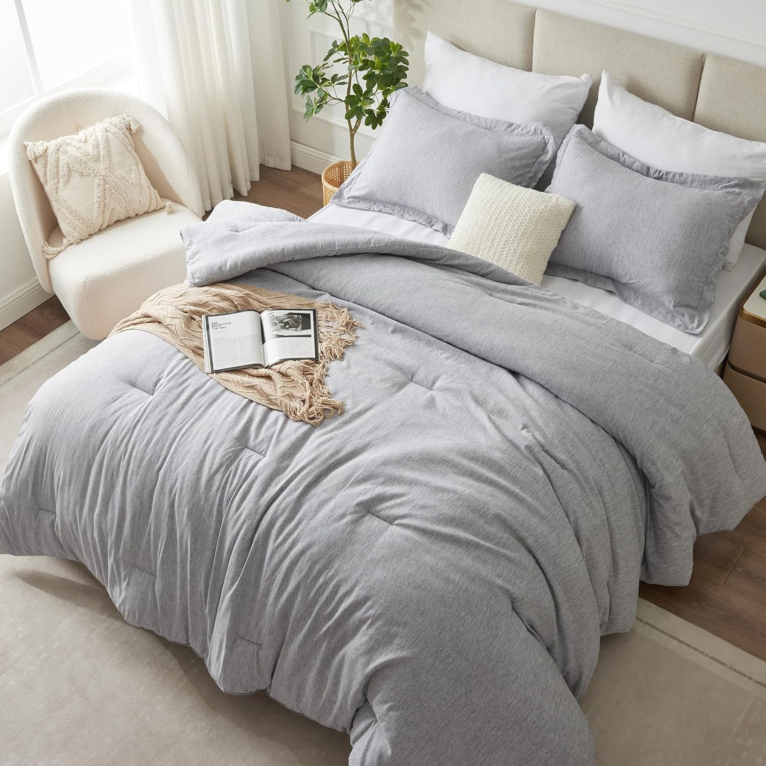 CozyLux Queen Comforter Set - 3 Pieces Light Grey...