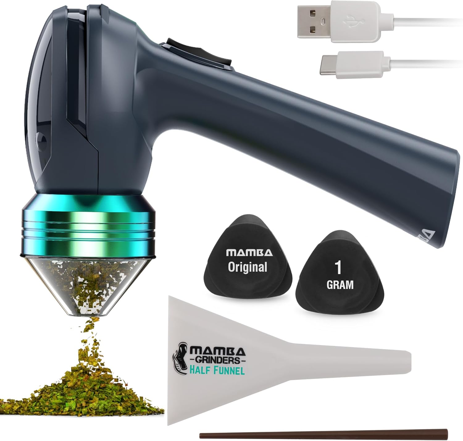 Mamba Original 1g Gray USB Electric Herb Grinder. Small Portable Metal Herbal Gr...