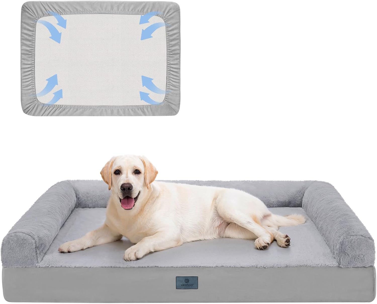 Veehoo Washable XXL Dog Bed for Extra Large Sized Dogs-2 in 1 Dog Couch Bed with...