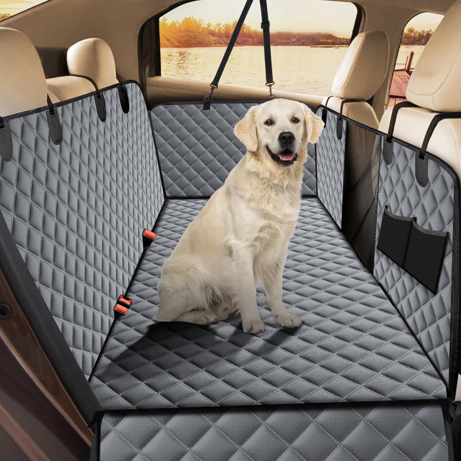 JOEJOY Dog Car Seat Cover Dog Hammock for Car Back Seat With Mesh Window and Sid...