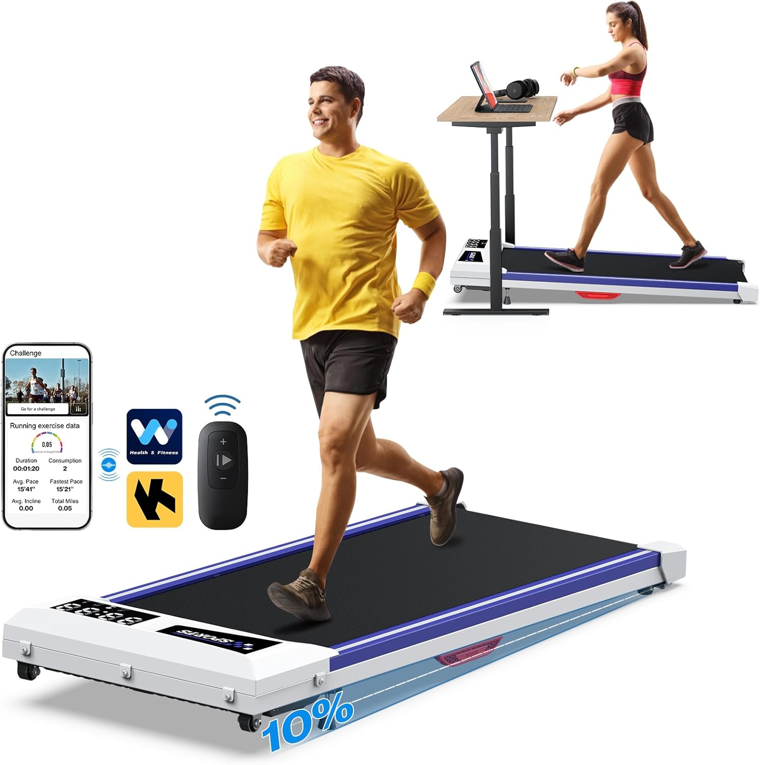 COZYINN Walking Pad with Incline, Under Desk Treadmill for Home Office, 2.5HP 10...