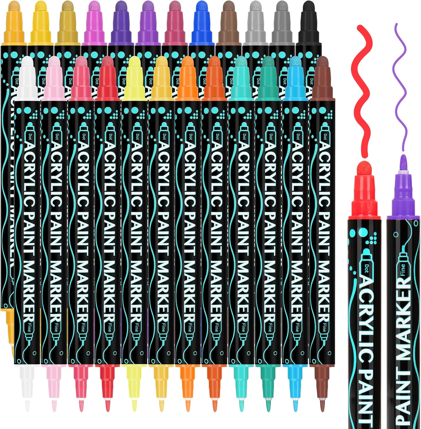 SMOOTHERPRO Acrylic Paint Markers, 24 Colors Dual Tip Acrylic Paint Pens for Woo...