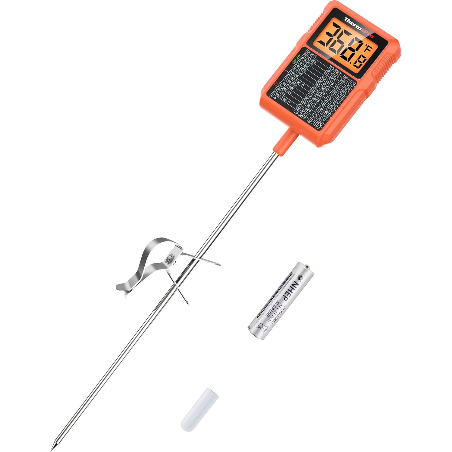 ThermoPro TP510 Waterproof Digital Candy Thermometer with Pot Clip, 8" Long Prob...