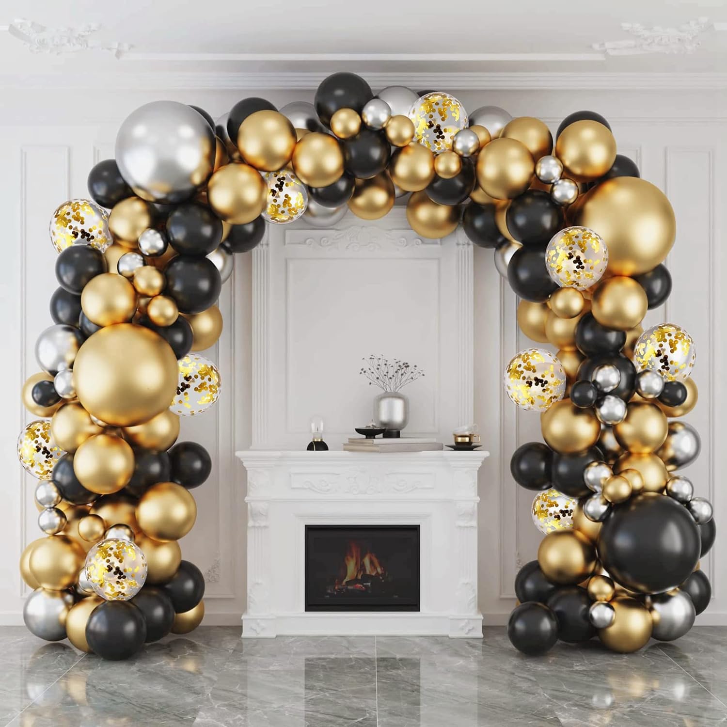 Balloon Arch Kit, 127pcs Black Gold Balloon arch Garland kit, Black Gold Silver...