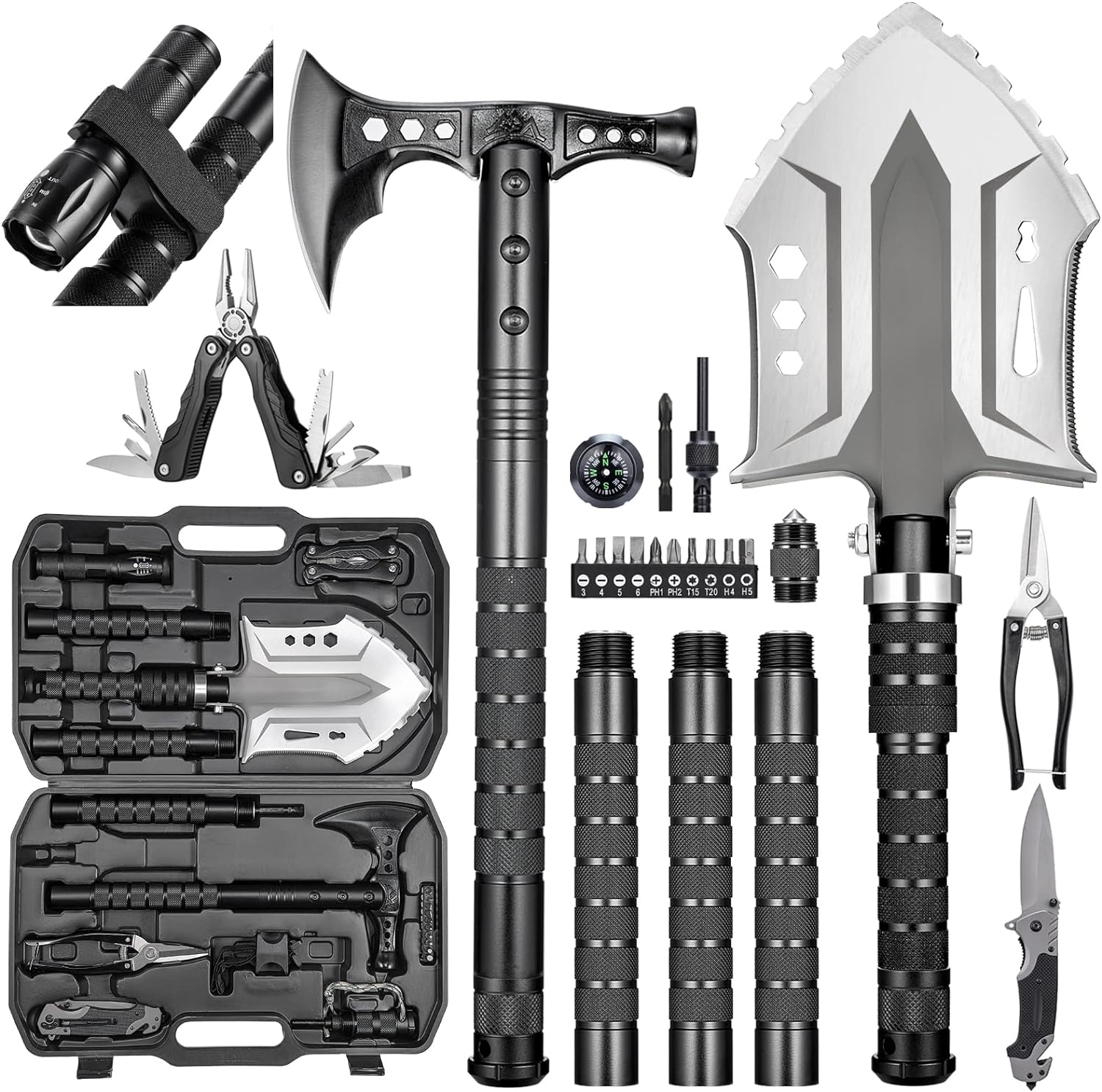 Camping Shovel Axe Outdoor Survival Shovel Set with High Carbon Steel Camping Ge...