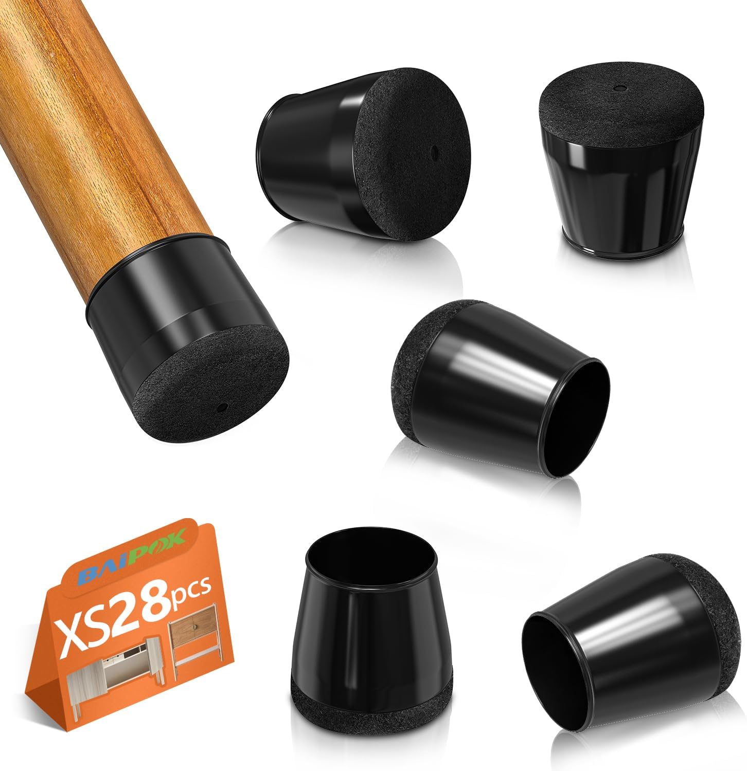 28Pcs Chair Leg Floor Protectors, BAIPOK Silicon Chair Leg Caps for Hardwood Flo...