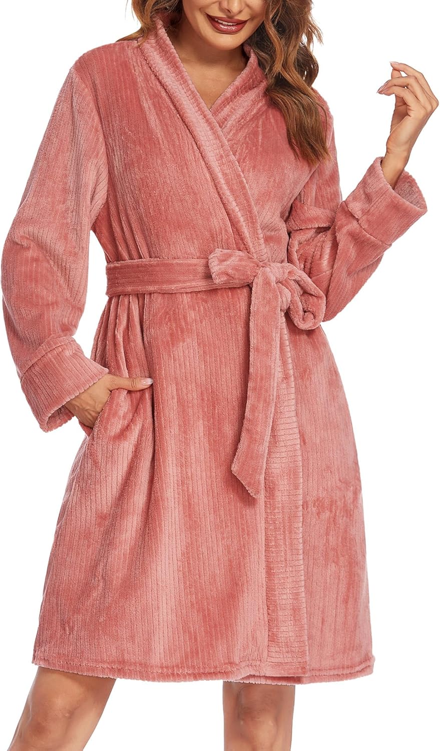 Ekouaer Womens Plush Robes Soft Bathrobe Knee Length Warm Soft Robe Fleece Loung...