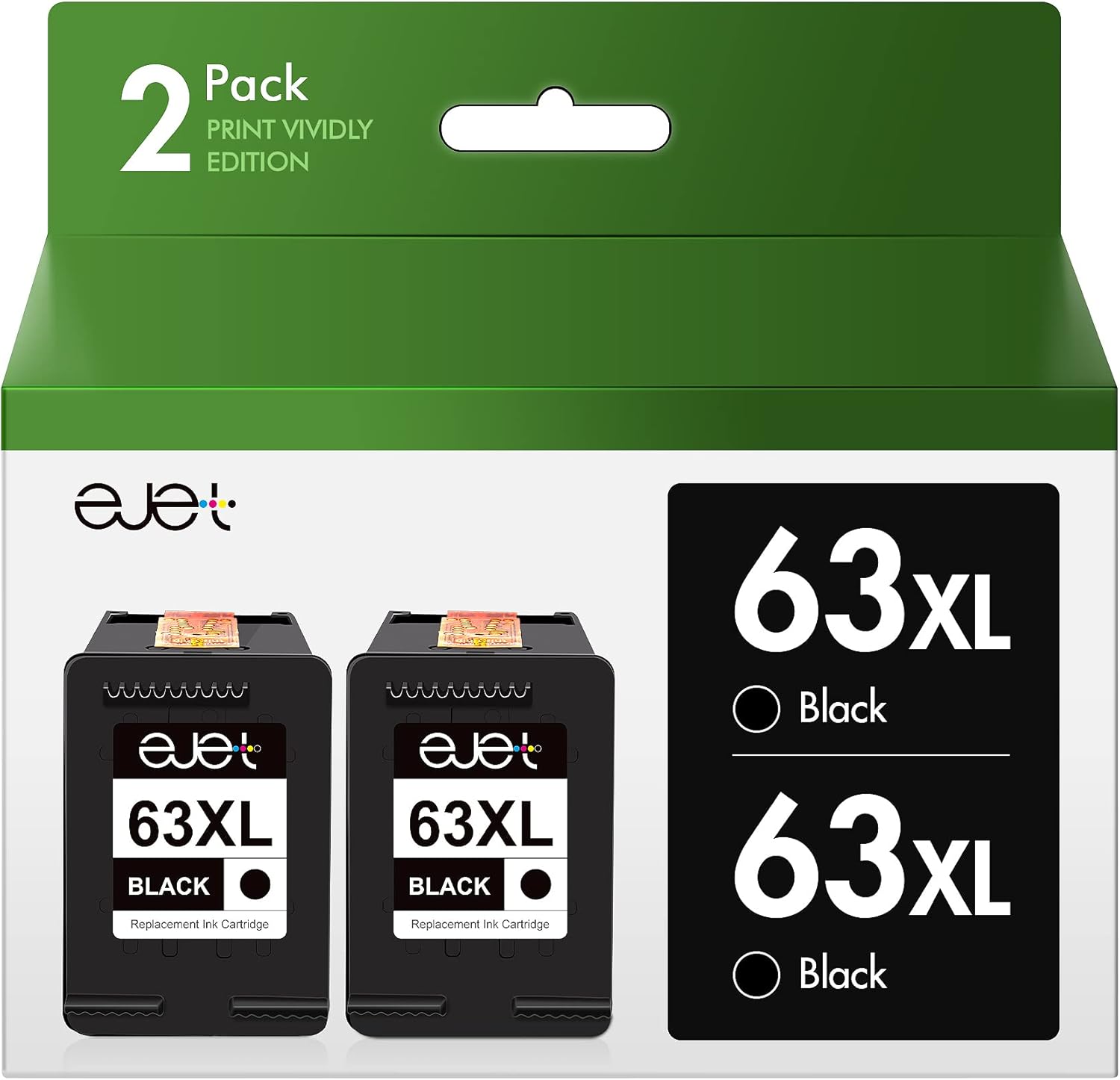ejet Remanufactured Ink Cartridge Replacement for HP 63XL 63 XL, High Yield Work...