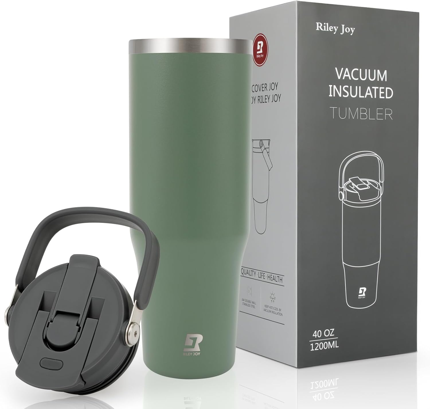 Riley Joy 2.0 Stainless Steel Tumbler 40 oz with Handle and Straw - 100% Leak Pr...