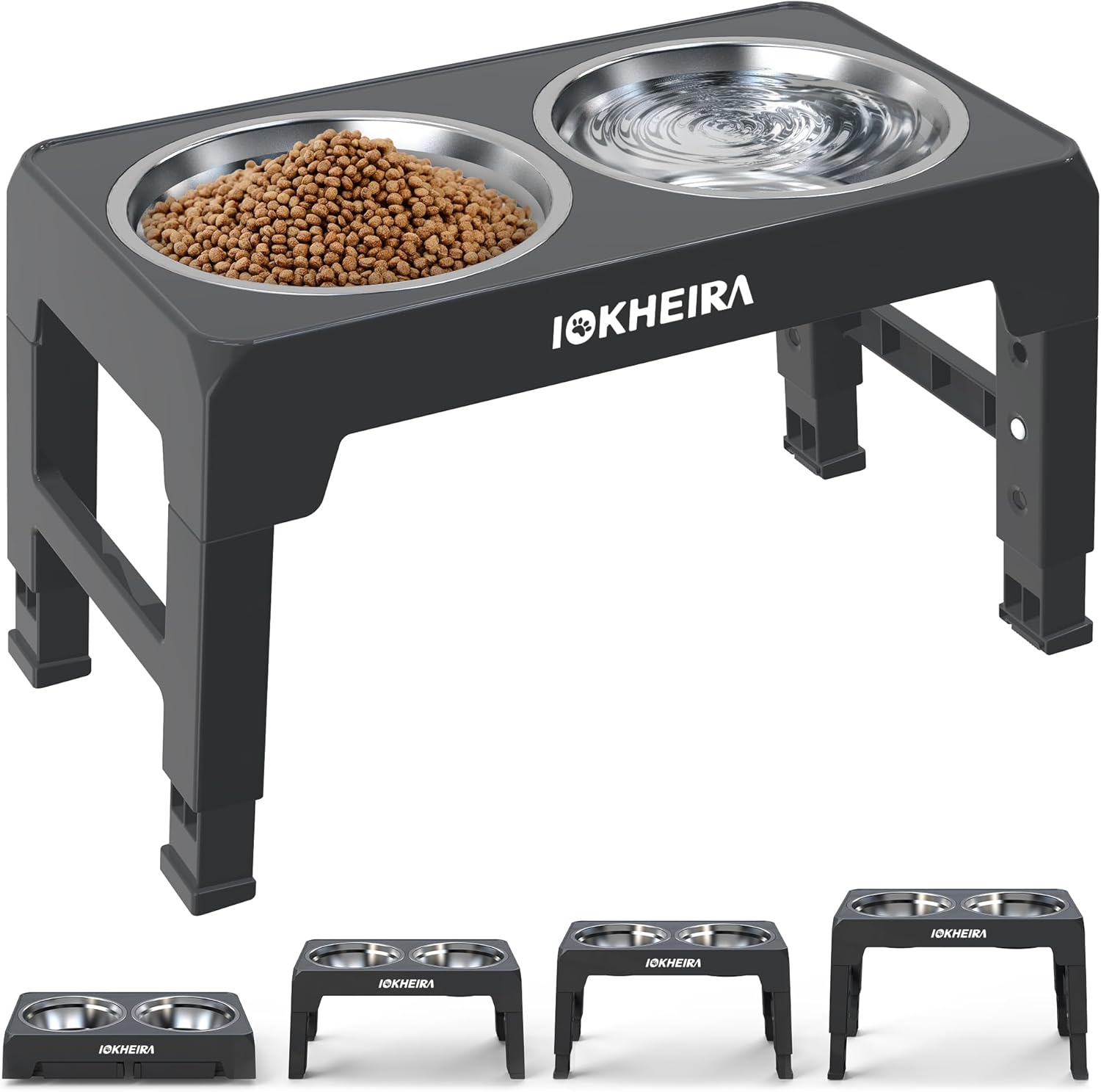 IOKHEIRA Dog Bowls with Stand,4 Heights Adjustable,Raised Dog Bowl for Large Dog...