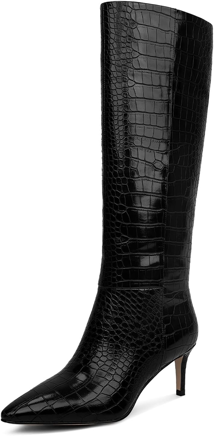 wetkiss Knee High Boots for Women, with Kitten Heel and Pointed Toe Design, Clas...