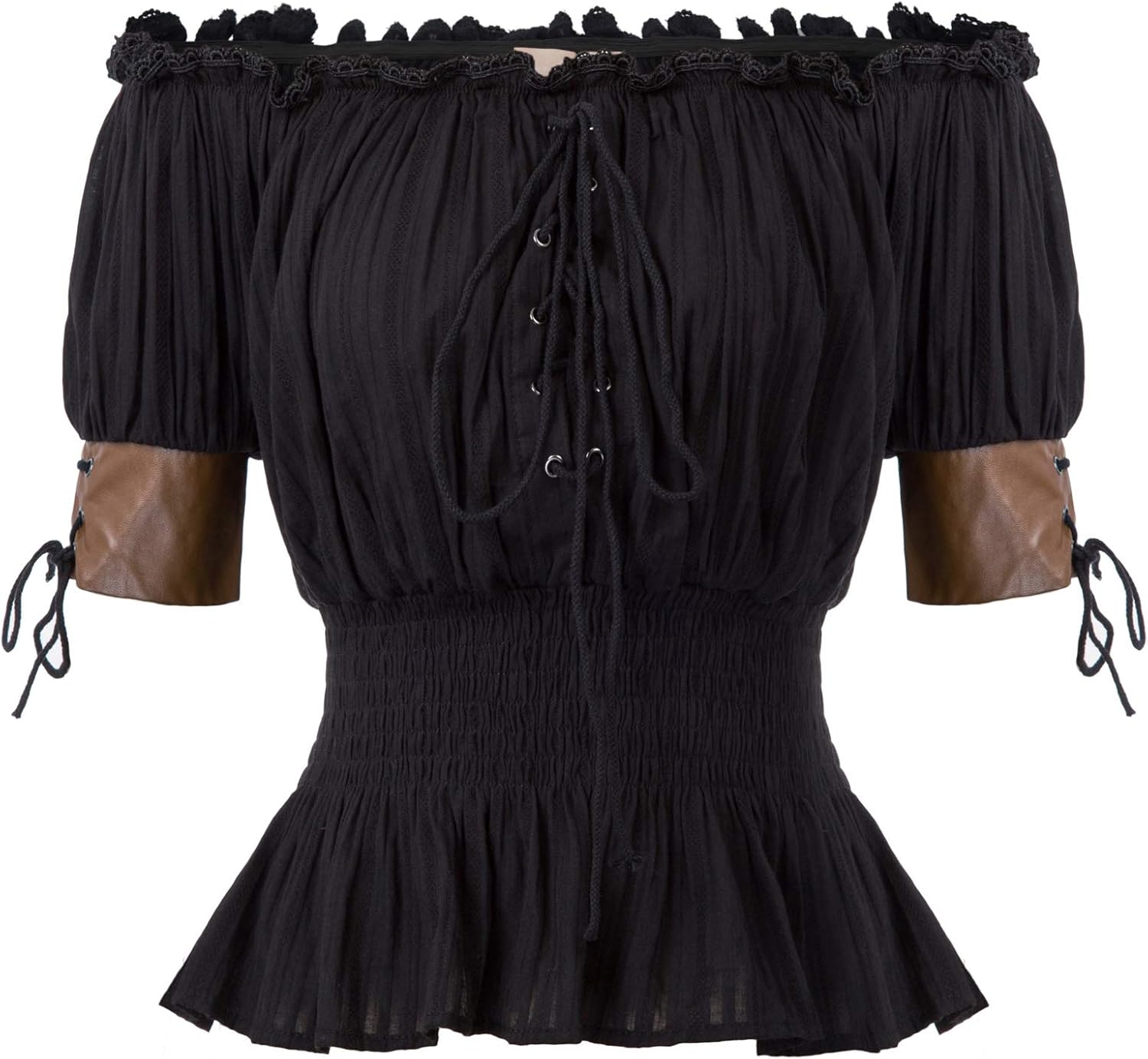 Belle Poque Women Renaissance Off Shoulder Blouse Smocked Waist Pirate Shirt Pep...