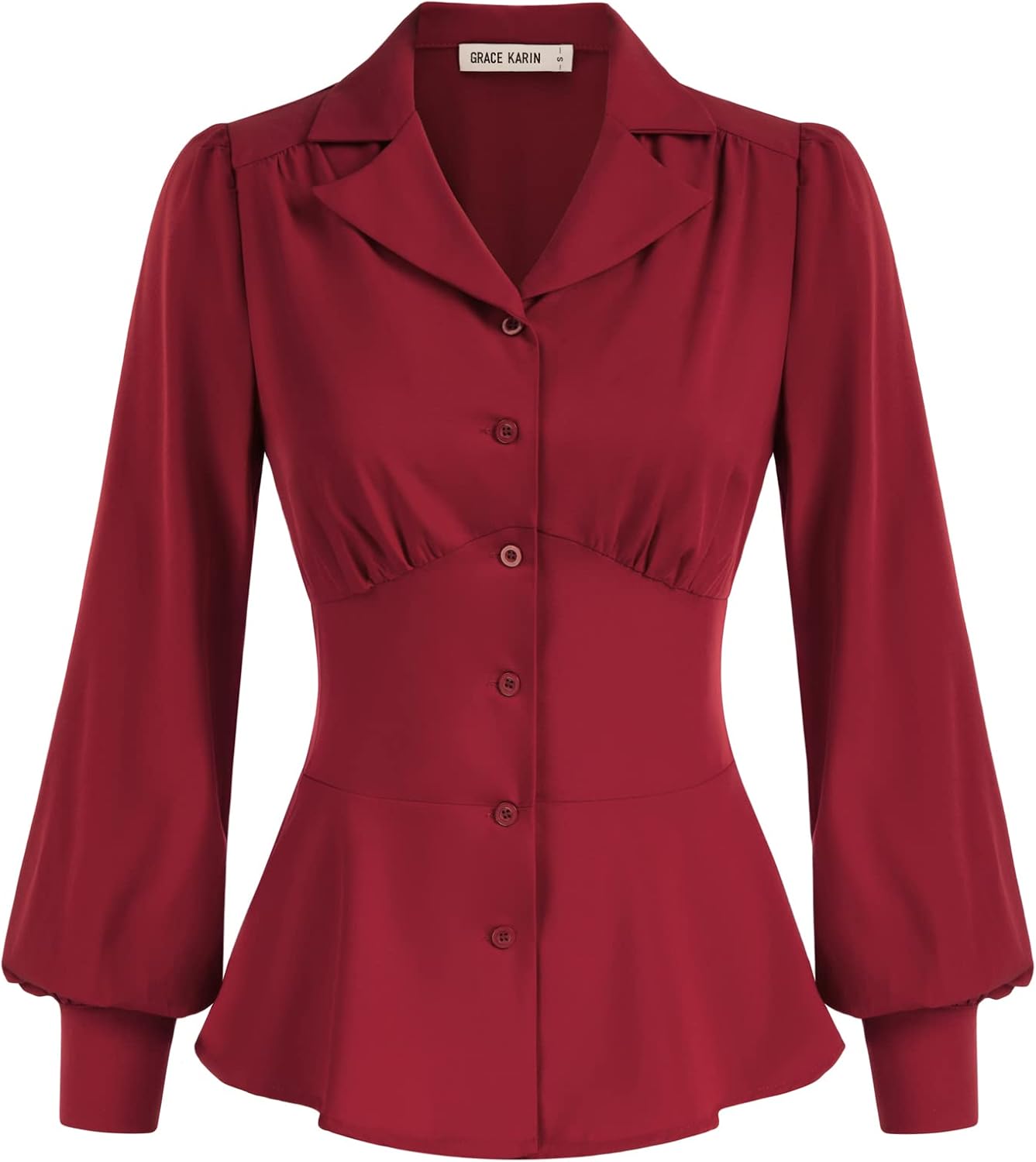GRACE KARIN Button Down Shirts for Women Fall Peplum Tops Long Sleeve Work Blous...