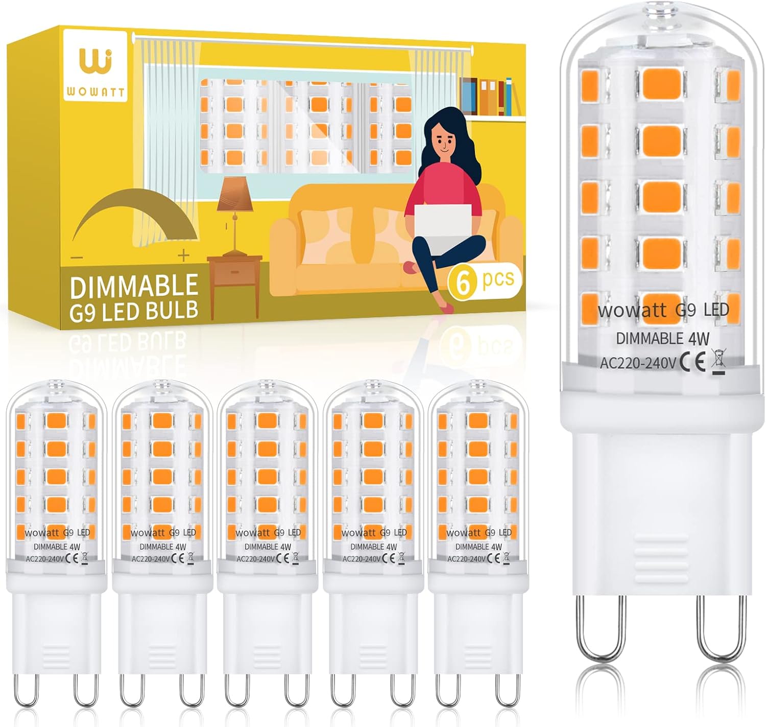 wowatt G9 LED Bulbs Dimmable Warm White 3000K, 4W LED G9 Bulbs Equivalent to 40W...