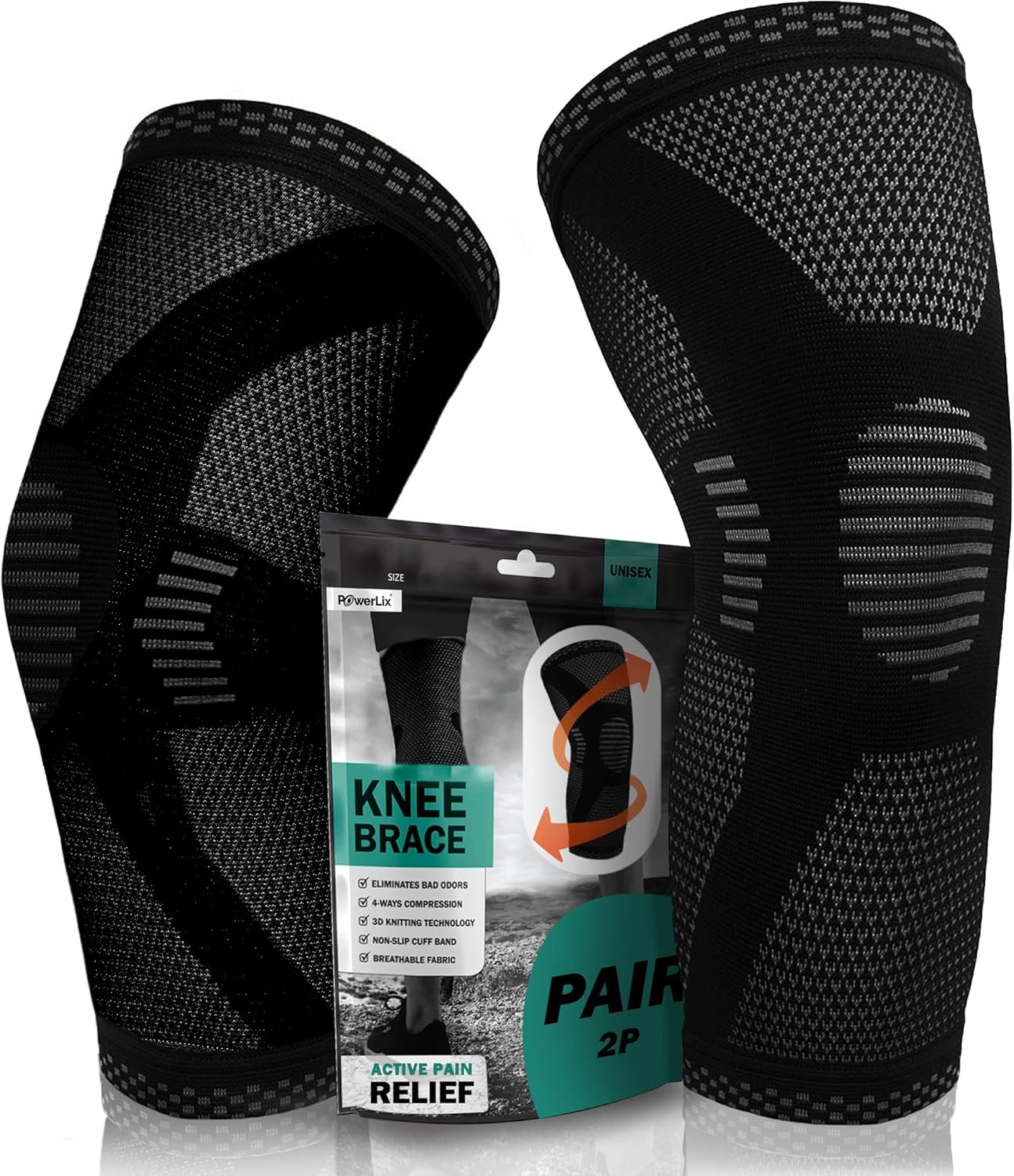 POWERLIX Knee Compression Sleeve - Best Knee Brace for Knee Pain for Men & Women...