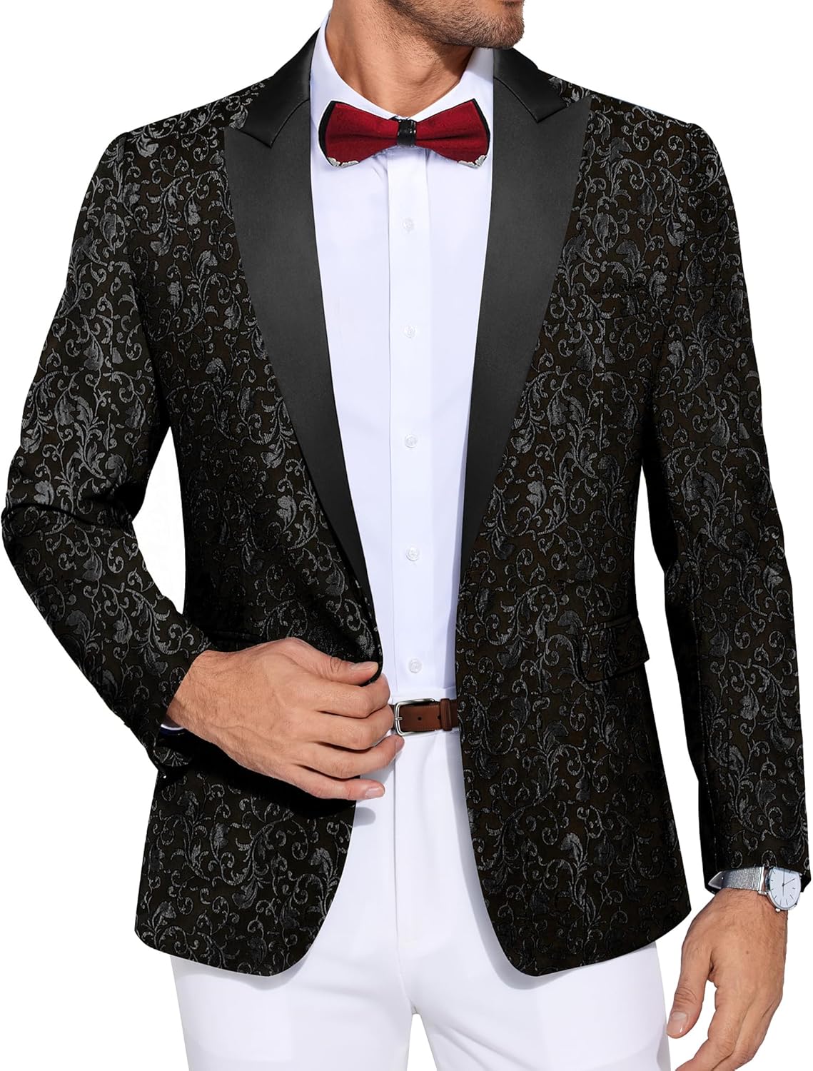 COOFANDY Mens Floral Tuxedo One Button Luxury Shiny Blazer Dinner Party Prom Wed...