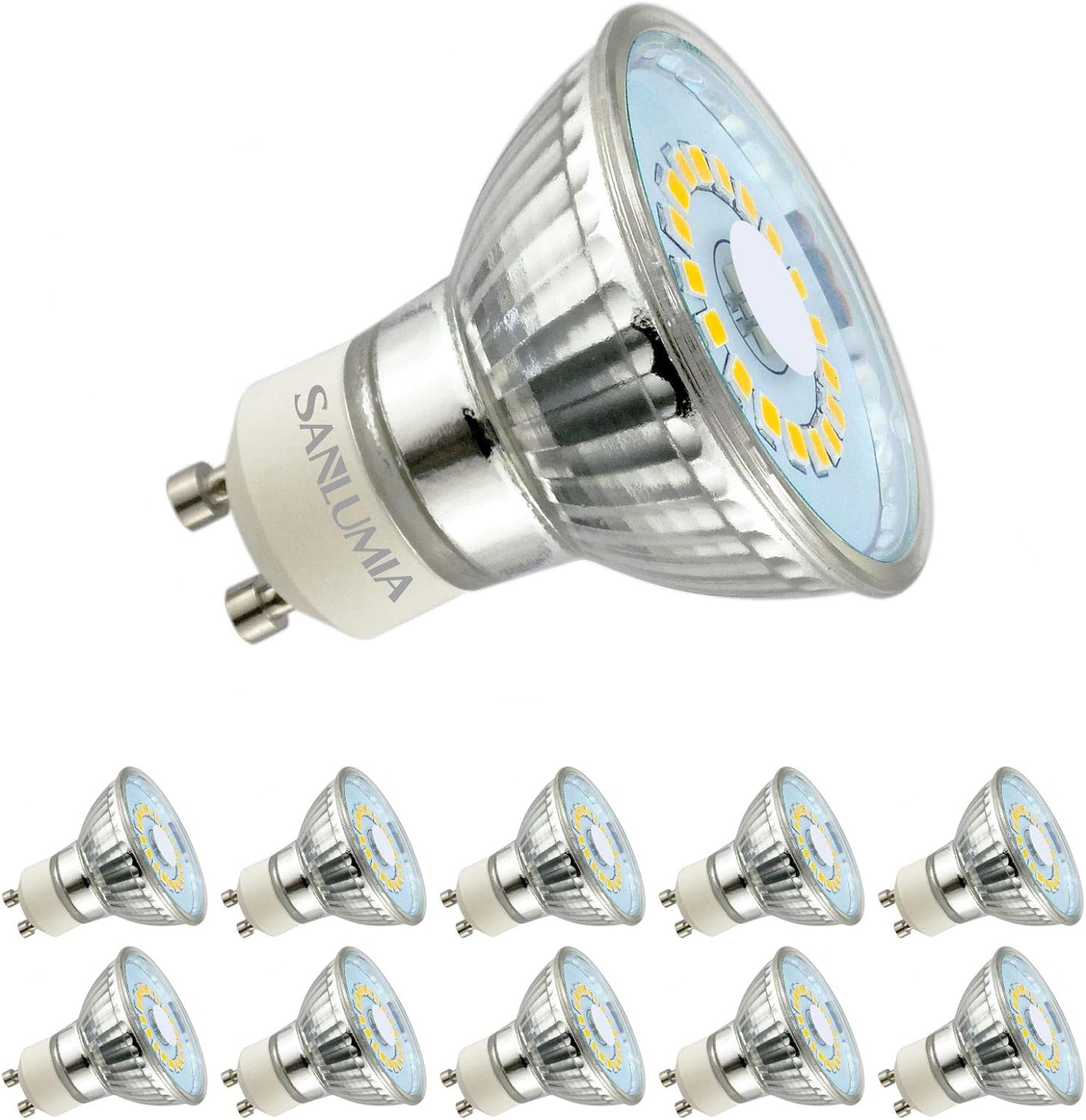sanlumia 10 X 5W GU10 LED Super Bright Spotlight Bulb 450lm 120 Degree Beam Angl...