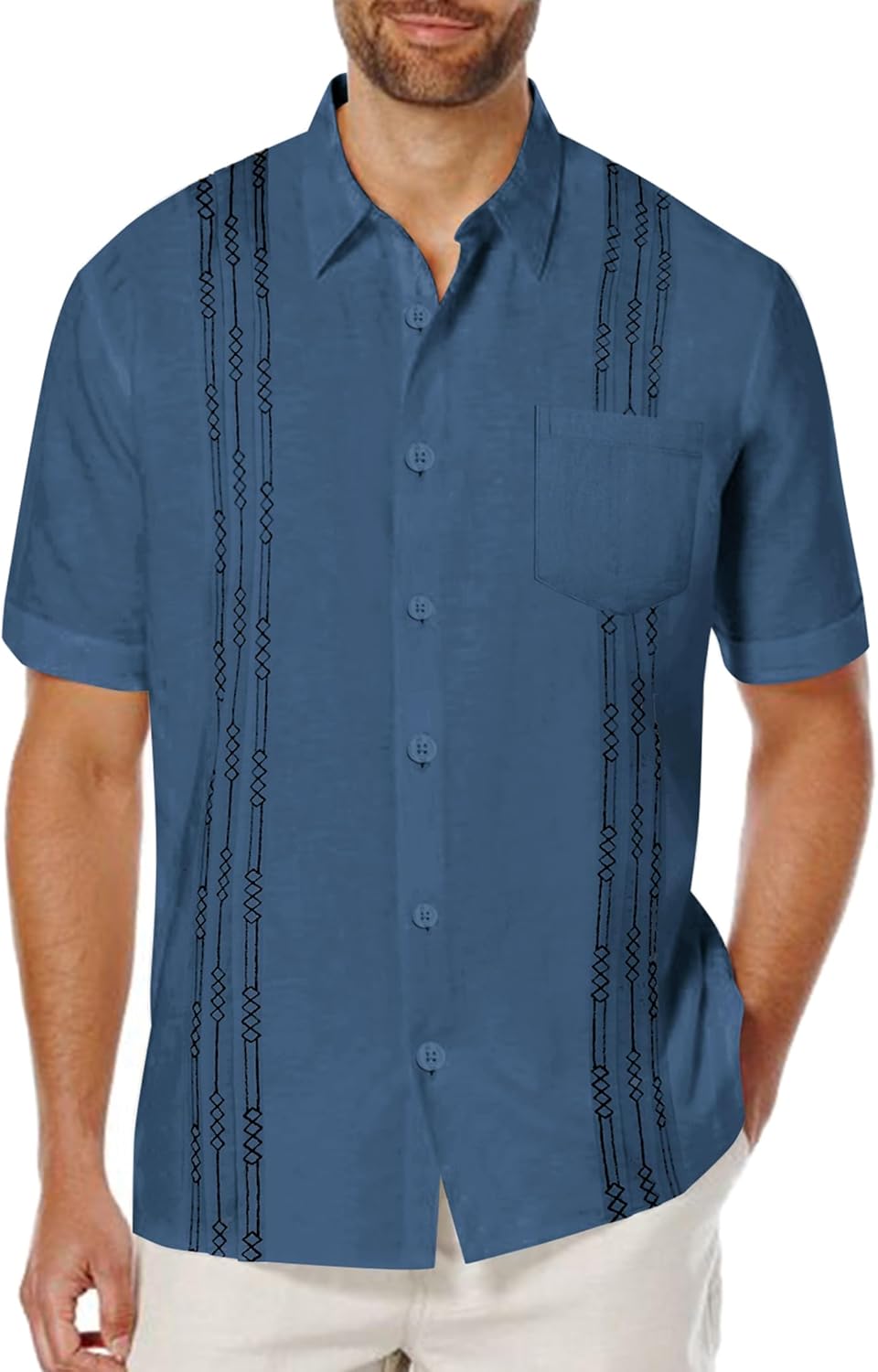 COOFANDY Mens Cotton Linen Cuban Guayabera Shirt Casual Short Sleeve Button Down...