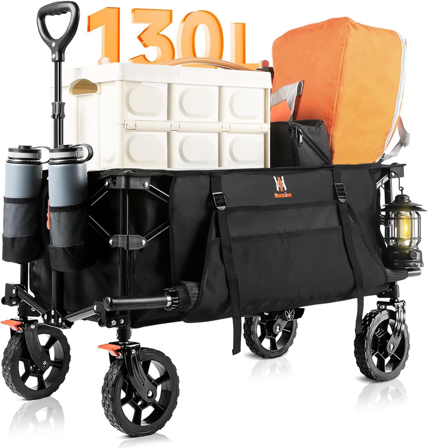 Navatiee Collapsible Folding Wagon, Heavy Duty Utility Beach Wagon Cart with Sid...