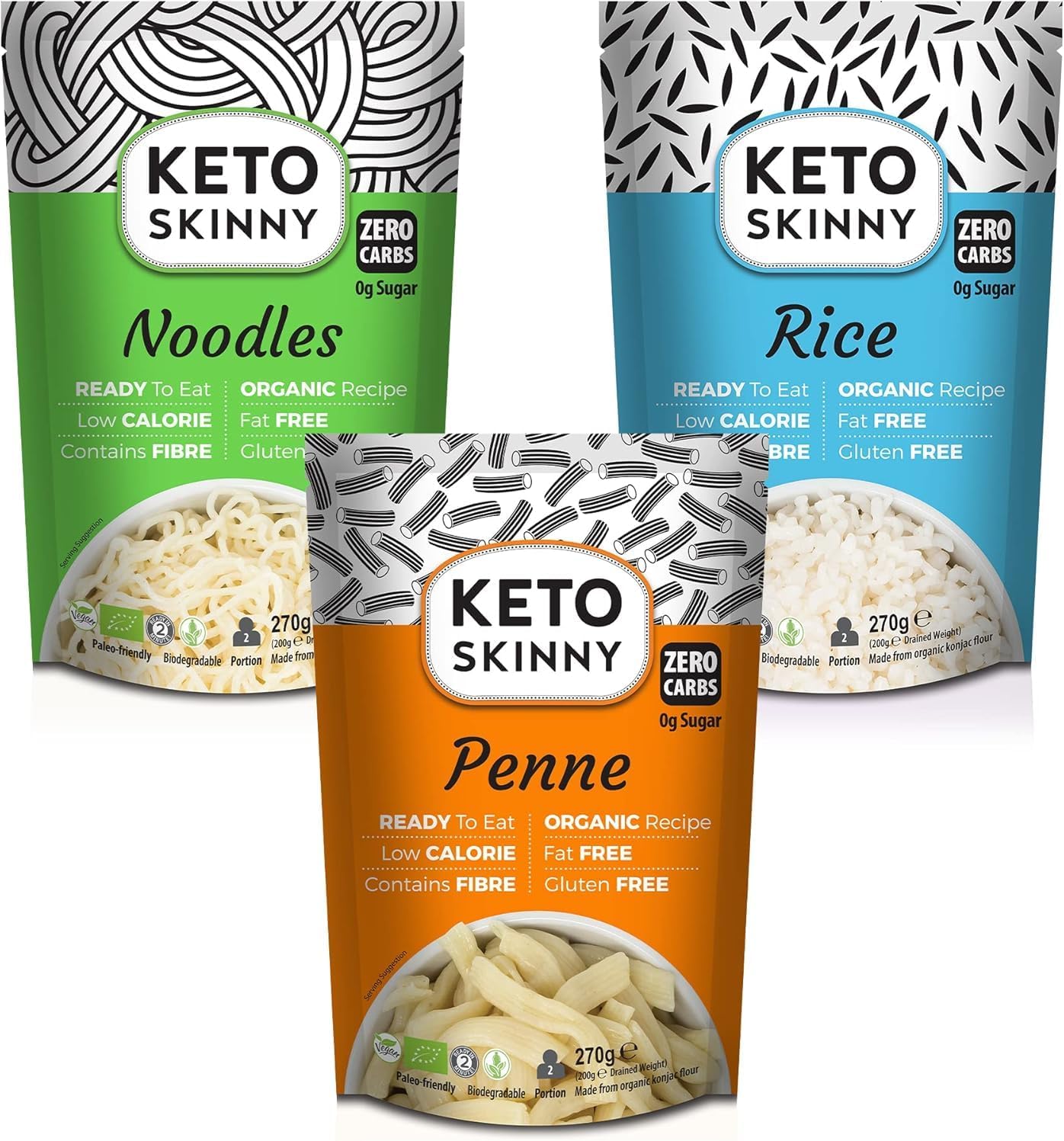 Keto Skinny Variety Pack 1 (Pack of 6, 270g) - Made from Organic Konjac Flour, K...