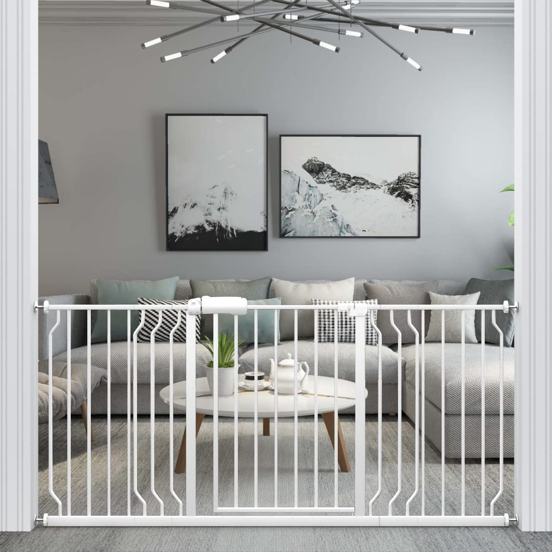 WAOWAO Extra Wide Baby Gate 66.93-71.65" Walk Thru Pressure Mount Auto Close Whi...