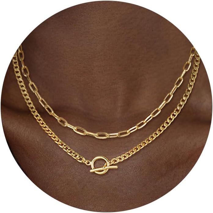 CHESKY Gold Layered Necklaces for Women, 14K Dainty Gold Chain Necklace Women Tr...