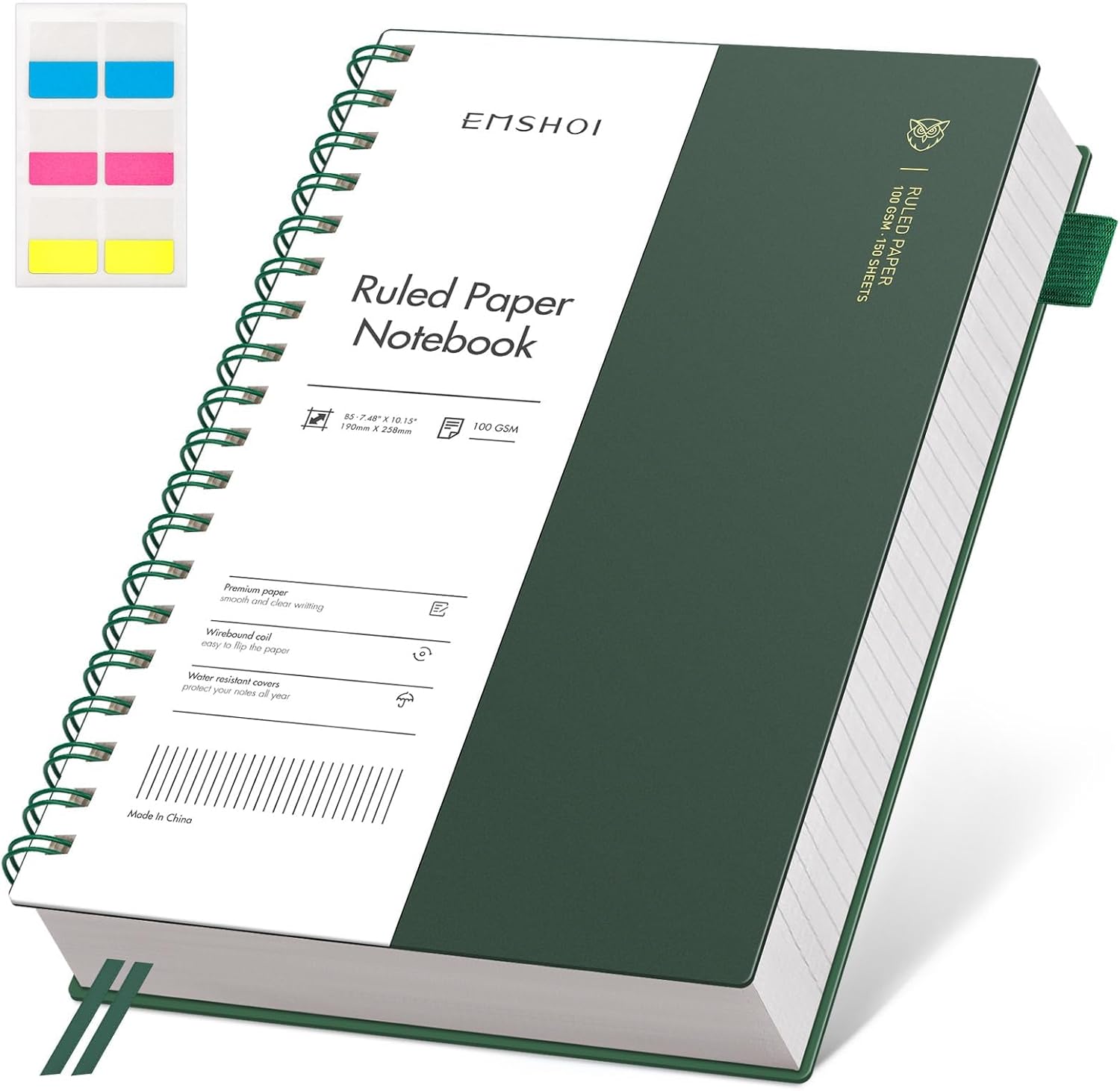 EMSHOI B5 Notebook College Ruled, Spiral Notepad 150 Sheets/300 Pages, 100gsm, P...