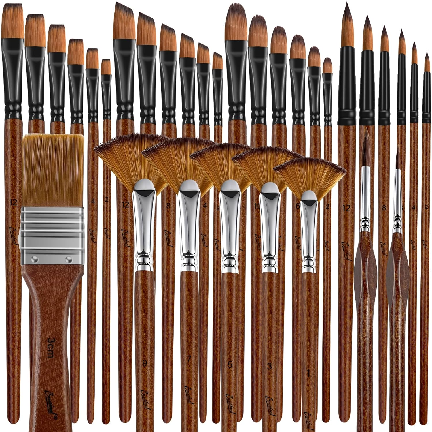 Bougimal 32 Pieces Paint Brush Set, Back to School Supply, Nylon Bristles with R...