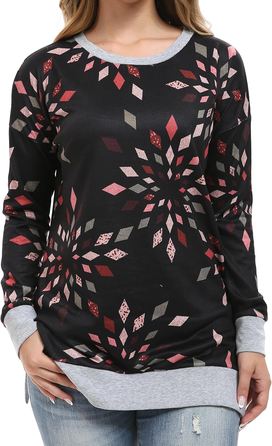 levaca Womens Loose Pullover Sweatshirts Tunic Tops for Leggings Hz525 Geometric...