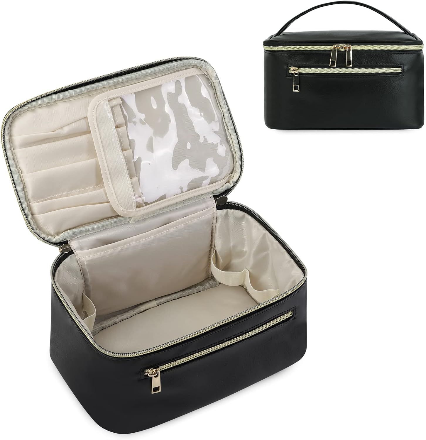 Makeup Bag Travel Cosmetic Bags with Brush Compartment Large Portable Make Up Ba...