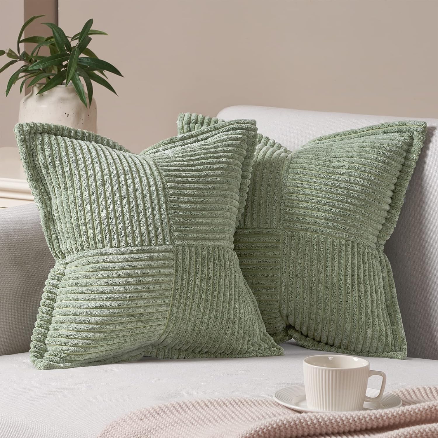 Topfinel Cushions 45cm x 45cm Pack of 2 Sage Green Cushion Covers Fluffy Pillow...