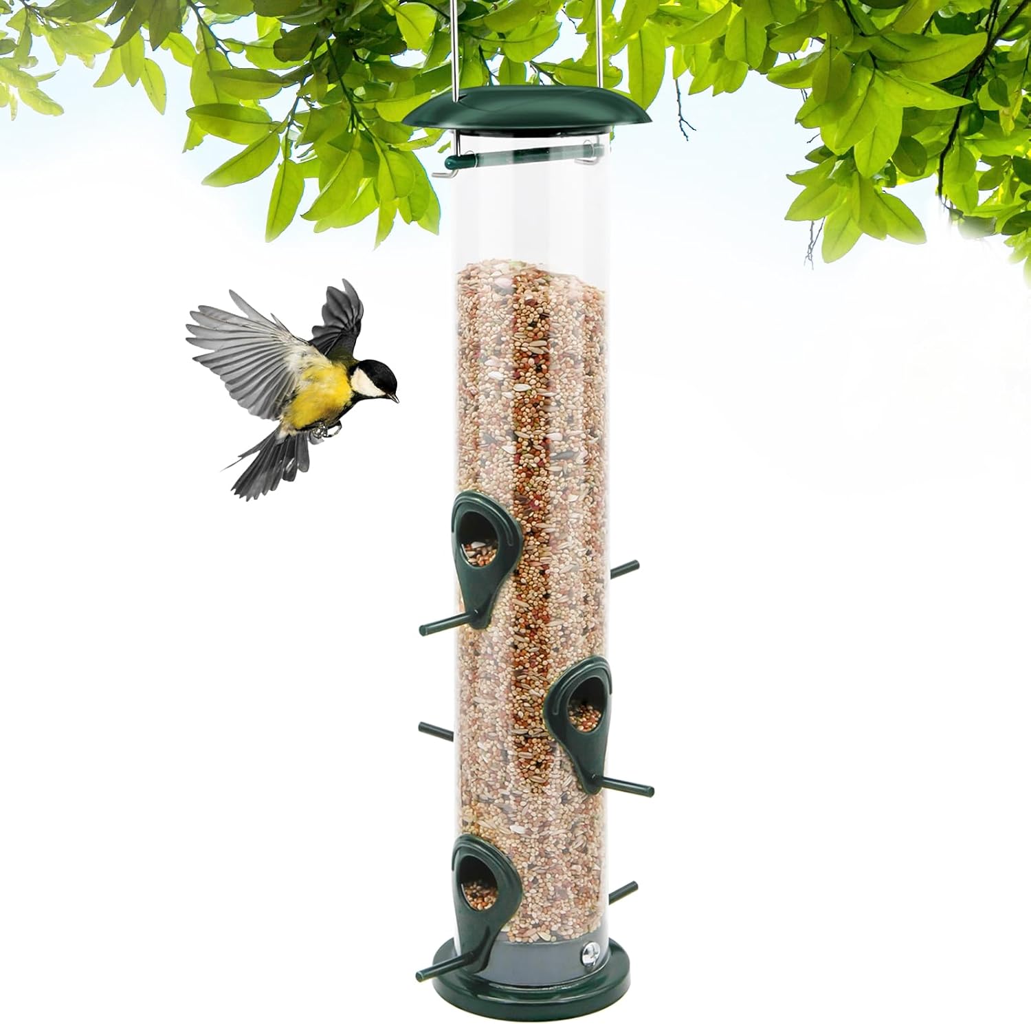 Vivace Bird Feeder, 1 Pack Classic Tube Bird Feeders for Outdoors Hanging Bird F...