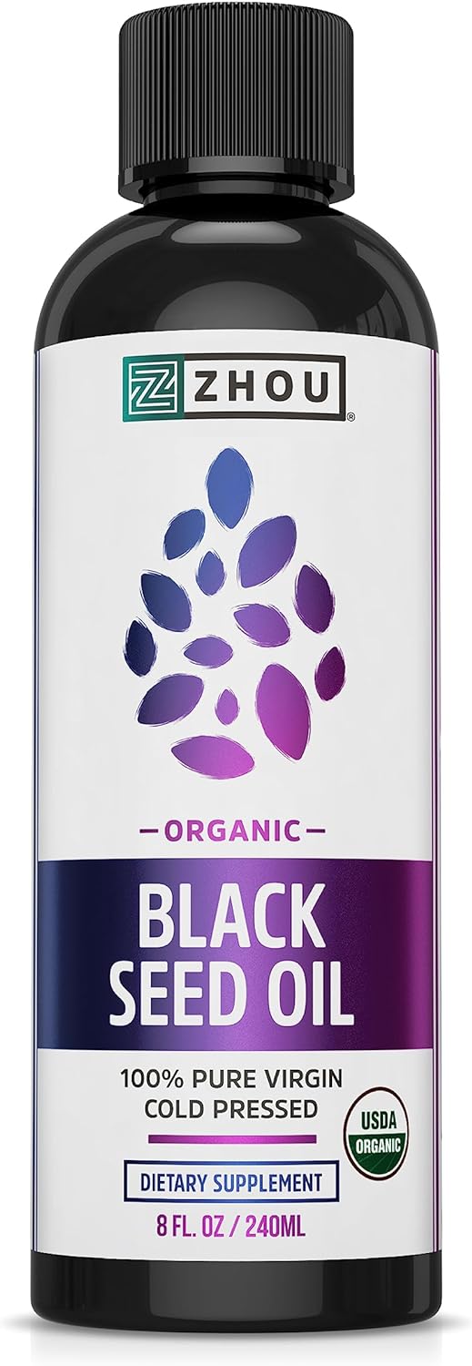 Zhou Organic Black Seed Oil | 100% Virgin Cold Pressed Omega 3 6 9 | Super Antio...