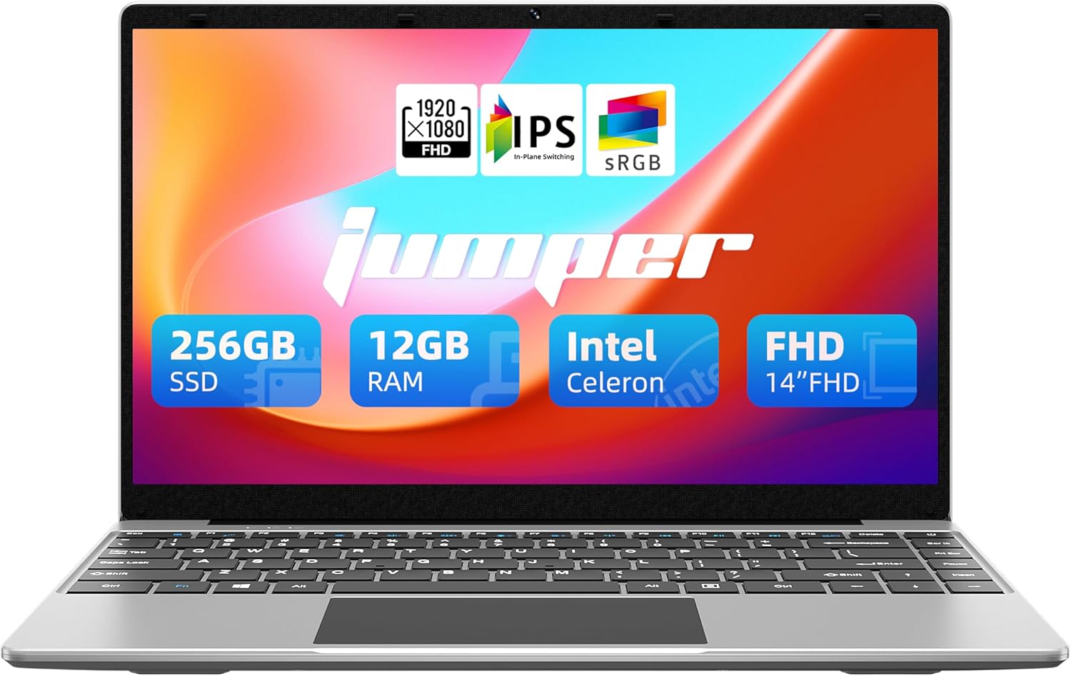 jumper Laptop, 12GB DDR4 256GB SSD, Windows 11 Laptops with 4-core Celeron Proce...