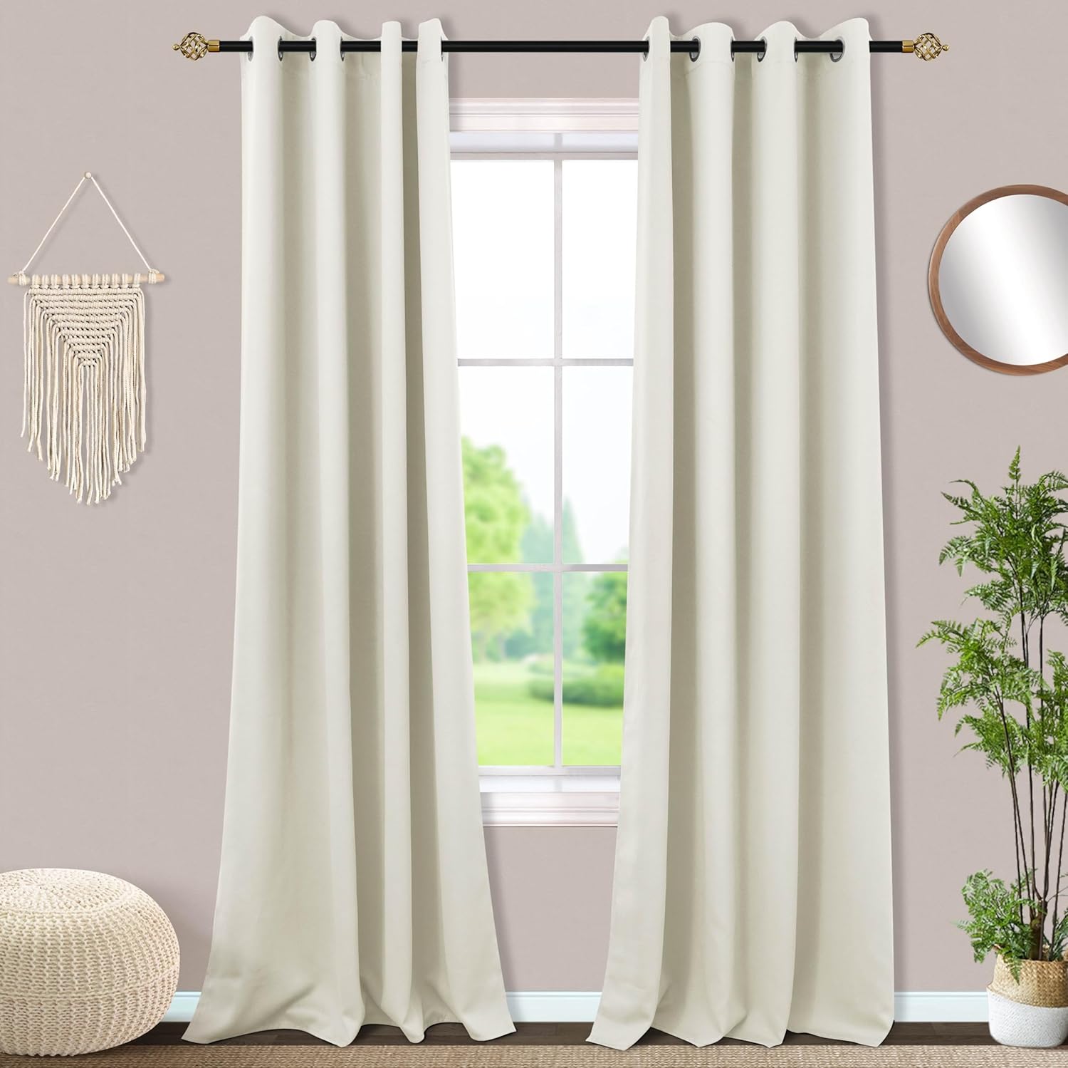 Mrs.Naturall Cream Curtains 96 Inches Long for Living Room 2 Panels Set,Blackout...