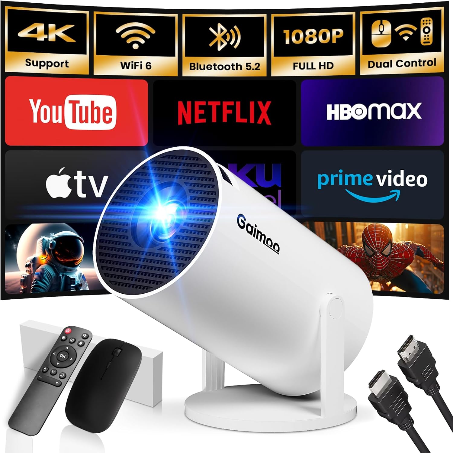 2025 Mini Projector 1080P FHD 4K Support Smart Projector with Mouse Portable Pro...