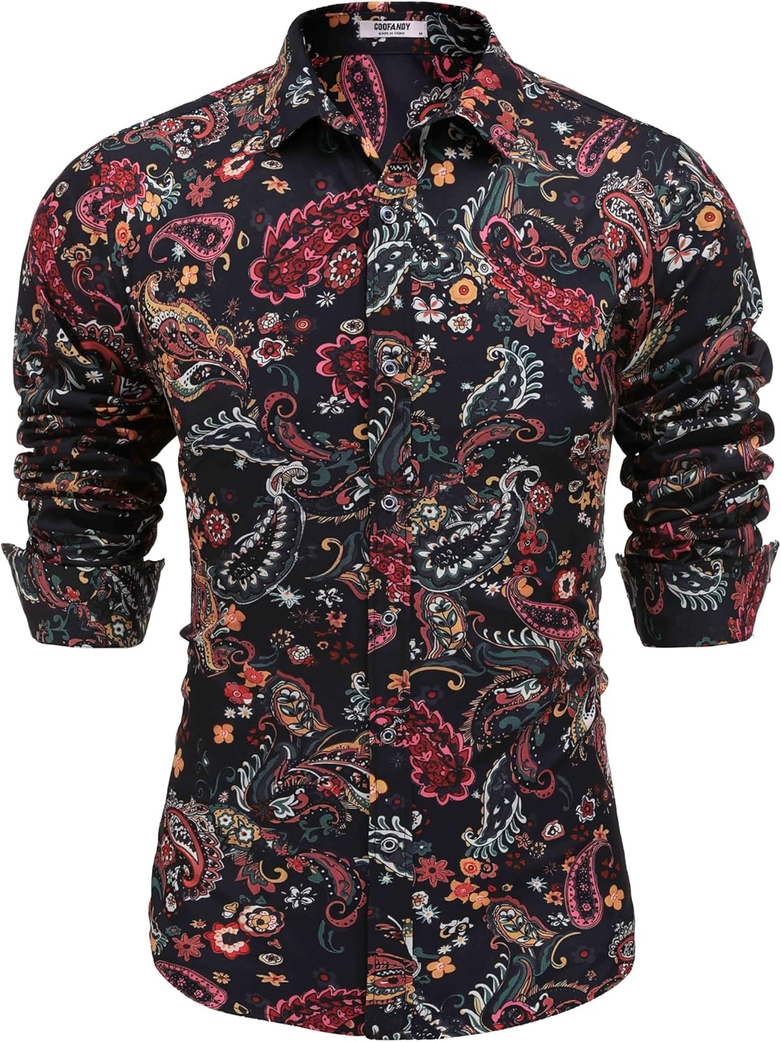 COOFANDY Men's Paisley Cotton Long Sleeve Shirt Floral Print Casual Retro Button...